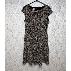 Anne Klein Leopard Print Cap Sleeve Fit and Flare Dress Tan Black Size 12